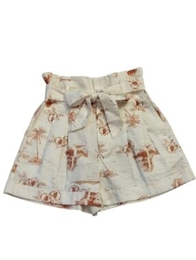 Madewell Linen Blend Belted High Rise Paperbag Shorts in Paradise Toile- Size 00